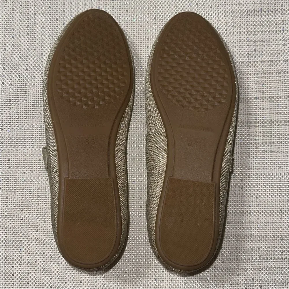 AEROSOLES 8.5 BOAZ Tan Gold Metallic Comfortable Knit Mary Jane Ballet Flats